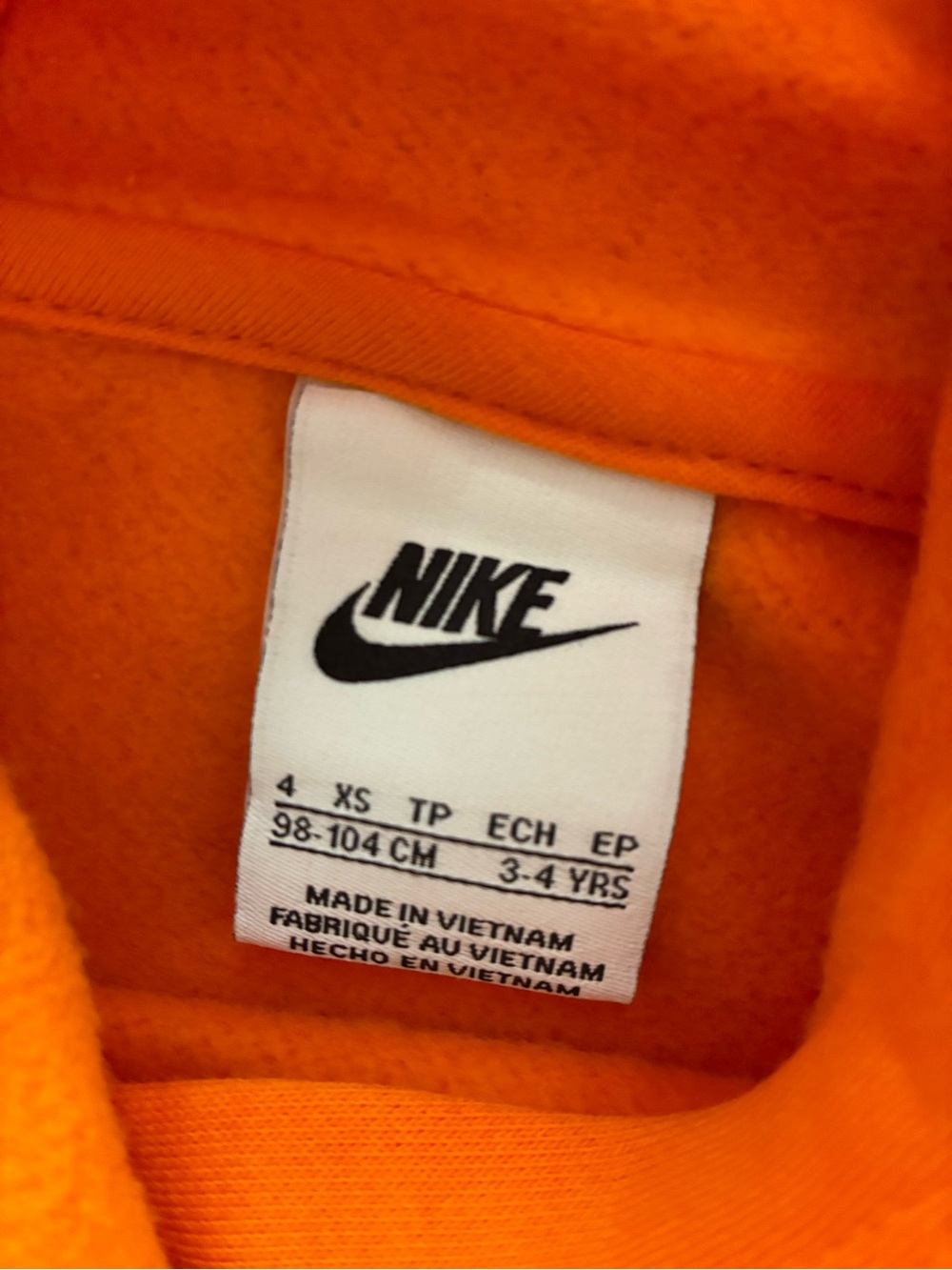 Nike Kids Orange Hoodie with White Swoosh Logo size 4 yrs new - Picture 3 of 4